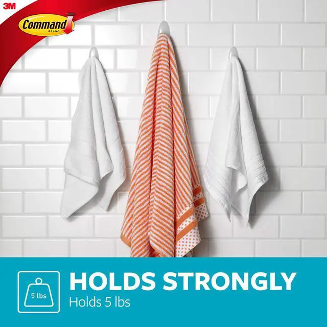 Alt view image 3 of 7 - Bath Large Towel Hook Value Pack, Clear Frosted, 3-Large Hooks, 3-Water-Resistant Strips, Organize Damage-Free