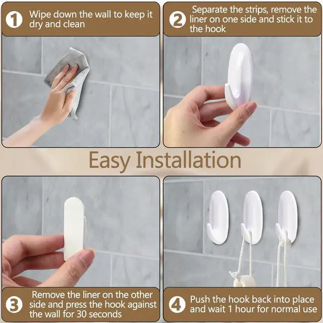 Alt view image 2 of 7 - 6 Pack Medium Self Adhesive Wall Hooks, 2.5lb Removable for Home
