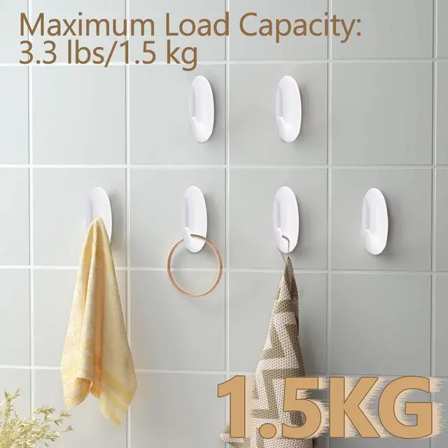 Alt view image 6 of 7 - 6 Pack Medium Self Adhesive Wall Hooks, 2.5lb Removable for Home