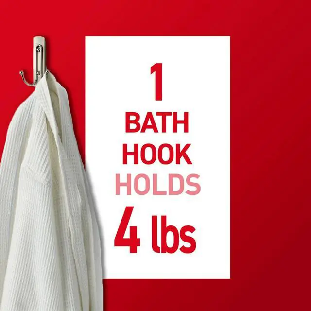Alt view image 4 of 7 - Large Double Bathroom Wall Hook, Damage-Free Hanging with Adhesive Strip, Great for Hanging Bath Towels, 1 Satin Nickel Wall Hook and 1 Water-Resistant Strip, Holds up to 4 lb