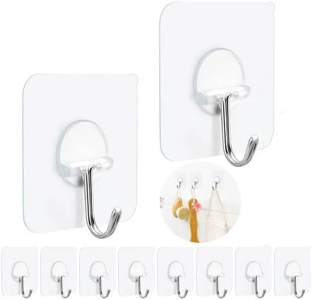 Main image of Adhesive Hooks Heavy Duty, 15lb(Max) 180 Degree Rotating Wall Sticky Hooks for Hanging Wall Hangers Without Nails Seamless Stick on Bathroom Kitchen Office Outdoors-10 Packs
