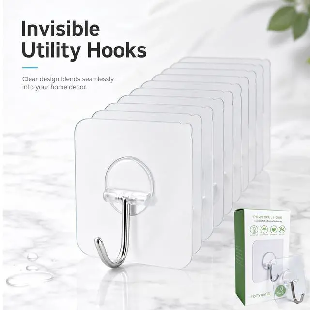 Alt view image 7 of 7 - Adhesive Hooks Heavy Duty, 15lb(Max) 180 Degree Rotating Wall Sticky Hooks for Hanging Wall Hangers Without Nails Seamless Stick on Bathroom Kitchen Office Outdoors-10 Packs