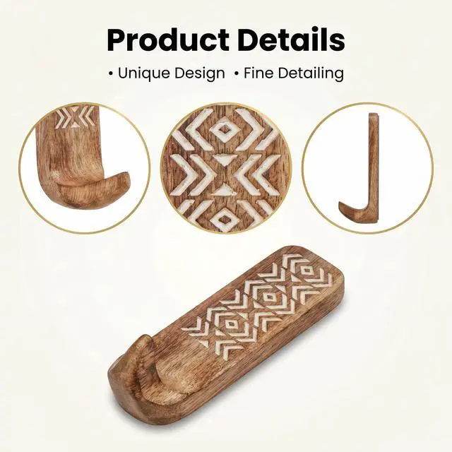 Alt view image 3 of 7 - LB Decorative Wood Adhesive Wall Hooks Boho Peel and Stick Hooks for Keys, Hats, Towels, Bags & Entryway Decor, Self Adhesive Wall Mounted Hooks for Home Organization-3 Pieces