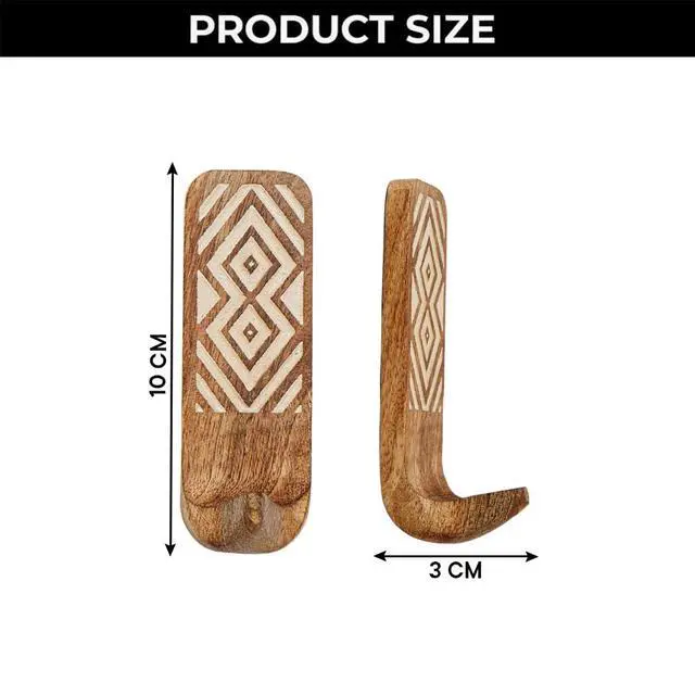 Alt view image 7 of 7 - LB Decorative Wood Adhesive Wall Hooks Boho Peel and Stick Hooks for Keys, Hats, Towels, Bags & Entryway Decor, Self Adhesive Wall Mounted Hooks for Home Organization-3 Pieces