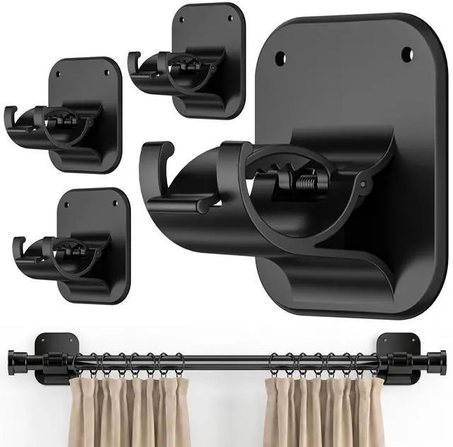 Main image of No Drill Curtain Rod Brackets - 20LB, 4 Pack Self Adhesive Curtain Rod Holder, Peel and Stick Wall Hooks, Renter Friendly Upgrades for Apartment, Kitchen, Bathroom, Dorm, Living Room and RV