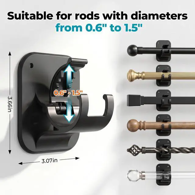 Alt view image 2 of 7 - No Drill Curtain Rod Brackets - 20LB, 4 Pack Self Adhesive Curtain Rod Holder, Peel and Stick Wall Hooks, Renter Friendly Upgrades for Apartment, Kitchen, Bathroom, Dorm, Living Room and RV
