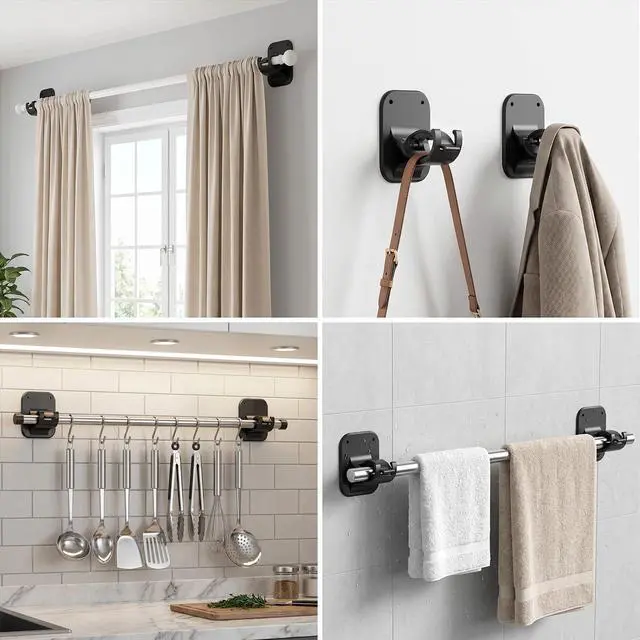 Alt view image 7 of 7 - No Drill Curtain Rod Brackets - 20LB, 4 Pack Self Adhesive Curtain Rod Holder, Peel and Stick Wall Hooks, Renter Friendly Upgrades for Apartment, Kitchen, Bathroom, Dorm, Living Room and RV
