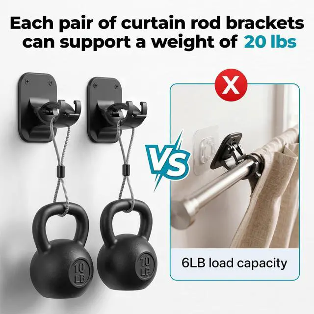 Alt view image 3 of 7 - No Drill Curtain Rod Brackets - 20LB, 4 Pack Self Adhesive Curtain Rod Holder, Peel and Stick Wall Hooks, Renter Friendly Upgrades for Apartment, Kitchen, Bathroom, Dorm, Living Room and RV