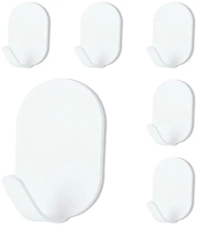 Main image of White Adhesive Hooks, 6-Pack Heavy Duty No Drill Bathroom Hooks