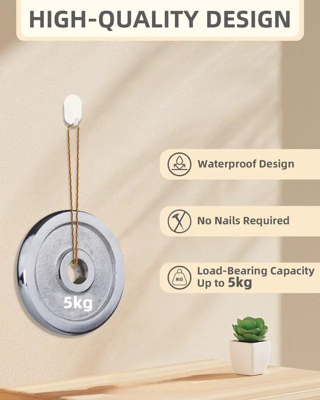 Alt view image 3 of 7 - White Adhesive Hooks, 6-Pack Heavy Duty No Drill Bathroom Hooks