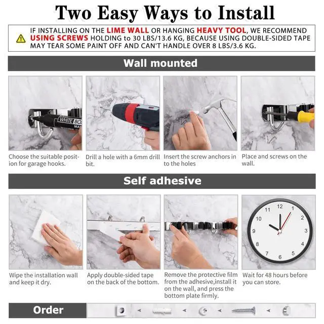 Alt view image 5 of 7 - 5 Racks and 4 Hooks Mop and Broom Holder Wall Mount, Broom Organizer Storage Tool Racks Stainless Steel Heavy Duty Hooks Self Adhesive Solid Non-slip for Home Kitchen Garden Laundry Garage
