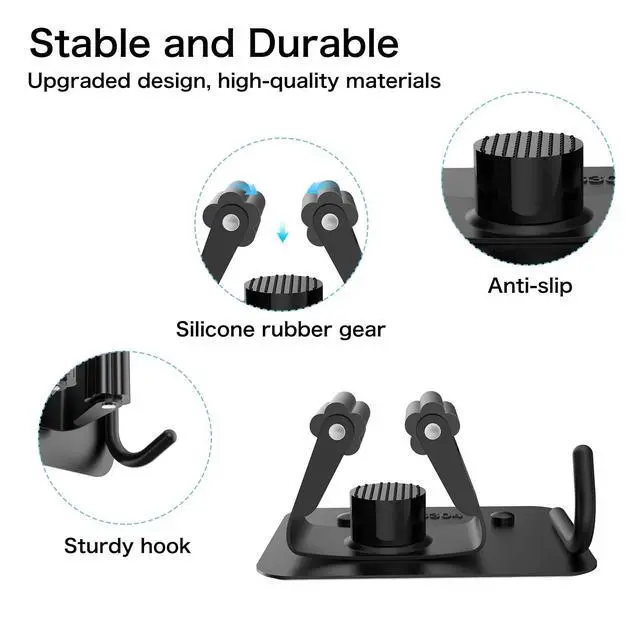 Alt view image 6 of 7 - Pack No Drill Self Adhesive Broom Mop Holder Wall Mount with Hooks, Heavy Duty Stainless Steel Organizer for Kitchen Bathroom Garage Storage, Black