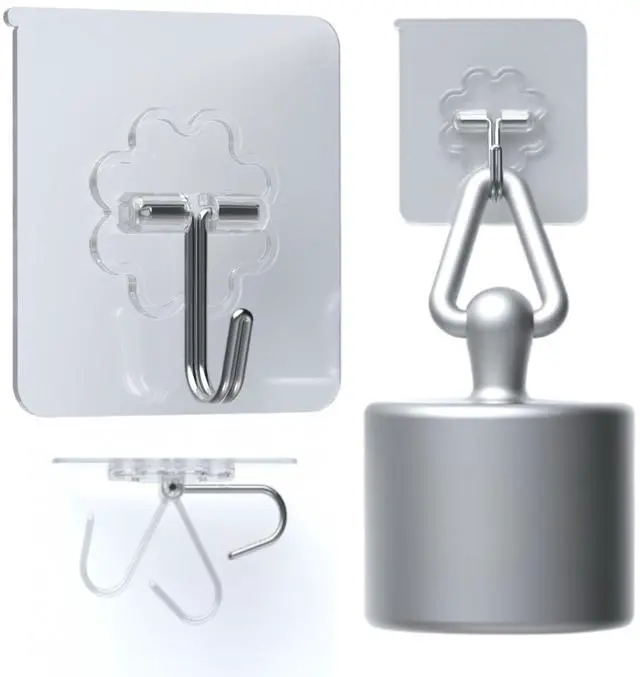 Main image of Heavy Duty Hook 24 Pack Self Adhesive Hooks for Hanging Wall Hooks Transparent Reusable Waterproof Adhesive Sticky Hook for Kitchen Curtain, Towel Bathroom,Coat Shower Door Utility No Damage
