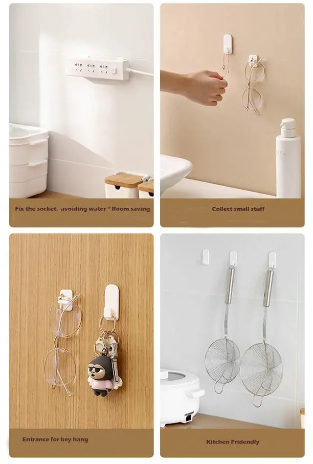 Alt view image 7 of 7 - Controller Hook Remote Control Holder Wall Self Adhesive Hook - 4Set Multiuse TV Remote Control Air Conditioning Cordless Phone Sticky Wall Mount Key Hanger Organizer Holder Wall Sensor