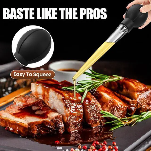 Alt view image 3 of 7 - Premium Turkey Basters for Cooking Baster Syringe for Hot Liquids Meat and Food Injector Essential Thanksgiving Cooking Tool Turkey Baster Large with Cleaning Brush(Black)