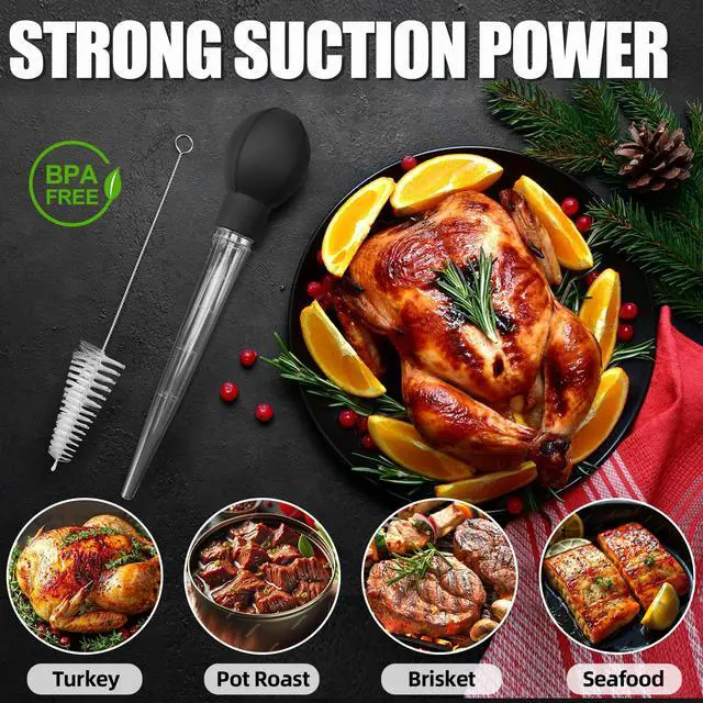 Alt view image 5 of 7 - Premium Turkey Basters for Cooking Baster Syringe for Hot Liquids Meat and Food Injector Essential Thanksgiving Cooking Tool Turkey Baster Large with Cleaning Brush(Black)