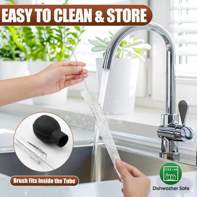 Alt view image 6 of 7 - Premium Turkey Basters for Cooking Baster Syringe for Hot Liquids Meat and Food Injector Essential Thanksgiving Cooking Tool Turkey Baster Large with Cleaning Brush(Black)