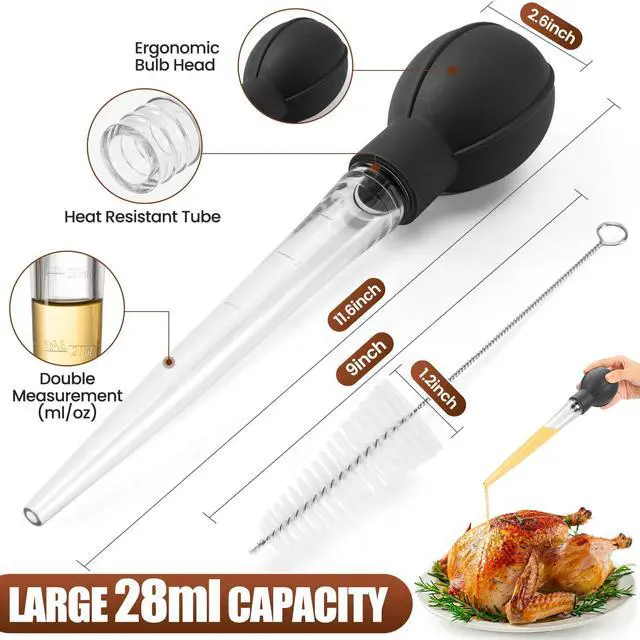 Alt view image 4 of 7 - Premium Turkey Basters for Cooking Baster Syringe for Hot Liquids Meat and Food Injector Essential Thanksgiving Cooking Tool Turkey Baster Large with Cleaning Brush(Black)