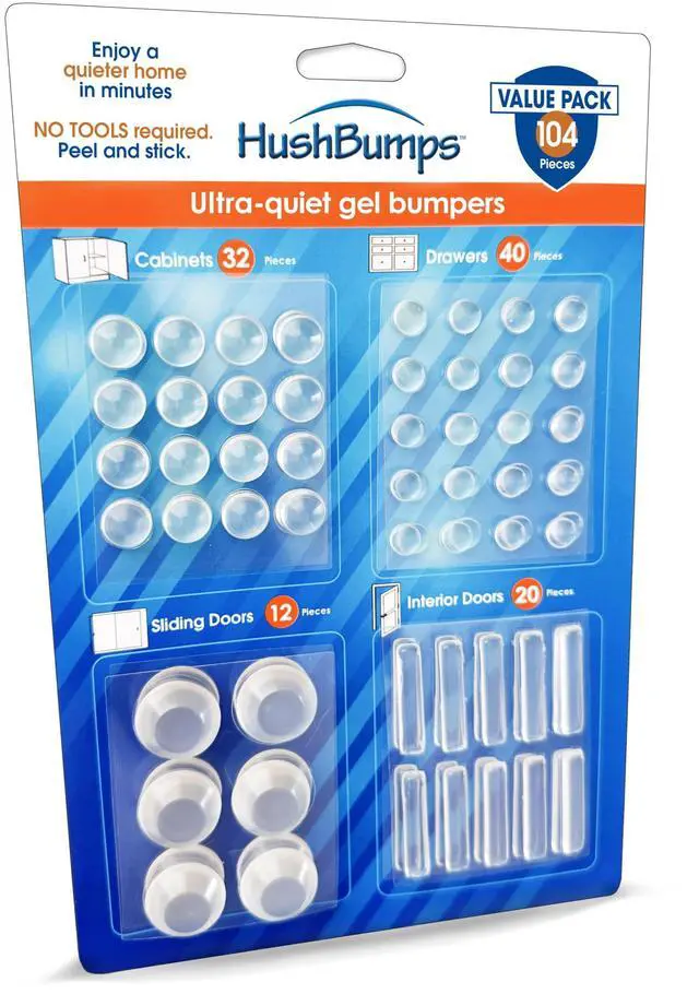 Main image of Ultra-Quiet Gel Bumpers 104 Piece Variety Pack Multi-Layer Polyurethane Absorbs Shock & Dampens Sound Protect & Quiet Cabinets, Drawers, Interior Doors & Sliding Doors