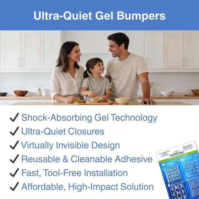 Alt view image 7 of 7 - Ultra-Quiet Gel Bumpers 104 Piece Variety Pack Multi-Layer Polyurethane Absorbs Shock & Dampens Sound Protect & Quiet Cabinets, Drawers, Interior Doors & Sliding Doors