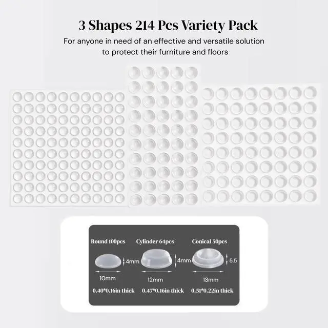 Alt view image 4 of 7 - Cabinet Door Bumpers 4mm/5.5mm Thick - 3 Shapes 214 Pcs Variety Pack with Self-Adhesive Pads, Clear Rubber Bumper Feet Pads for Cabinet Stoppers, Drawers, Furniture
