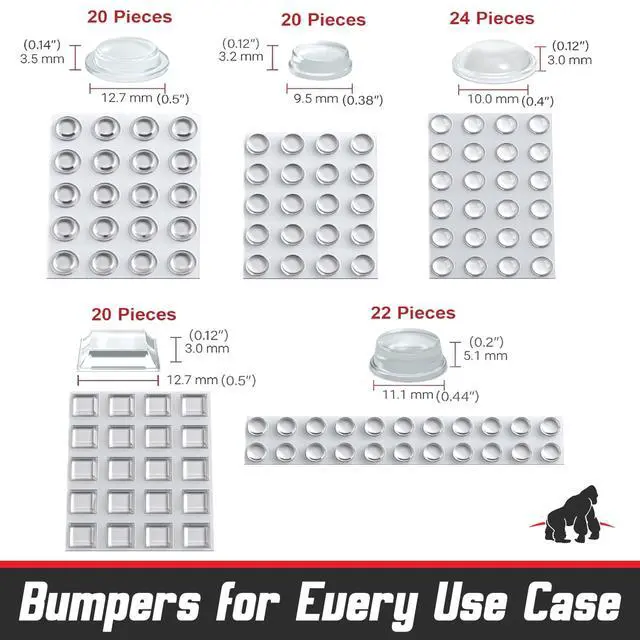 Alt view image 5 of 7 - Clear Adhesive Bumper Pads 106-PC Combo Pack (Round, Spherical, Square) - Sound Dampening Transparent Rubber Feet for Cabinet Doors, Drawers, Glass Tops, Picture Frames, Cutting Boards