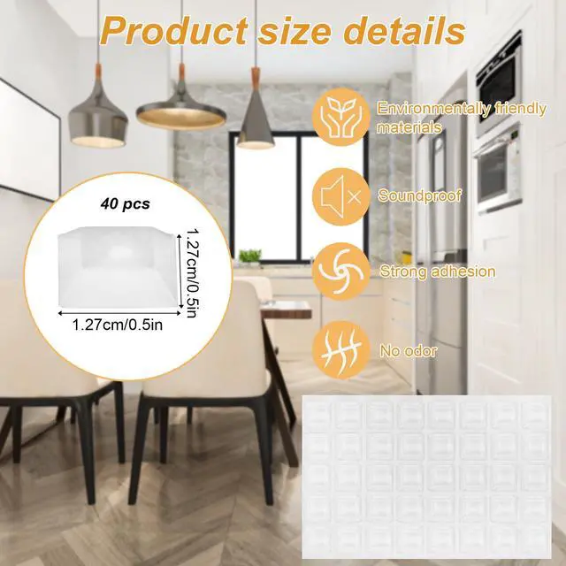 Alt view image 2 of 7 - 40 PCS Clear Rubber Bumpers Self Adhesive, 0.5" Rubbers Pads Cabinet Door Bumpers Large Self Stick on Rubber Feet for Electronics, Speakers, Furnitures, Appliances, Audio Equipment, Laptop - Square