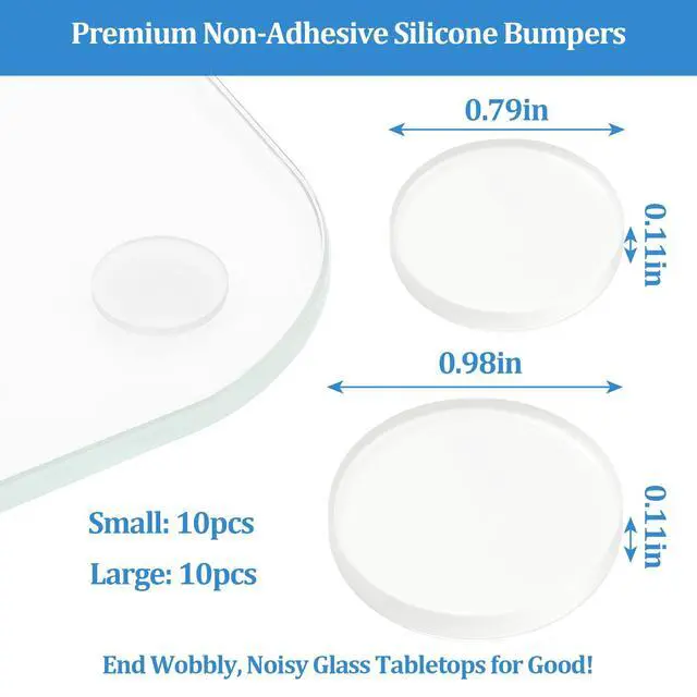 Alt view image 2 of 6 - Clear Glass Table Top Pads Two Sizes Non-Adhesive Silicone Rubber Bumpers Anti-Slip & Shock Absorbing Pads for Glass Tops on Wood, Ceramic, Plastic Furniture (20 Pack)
