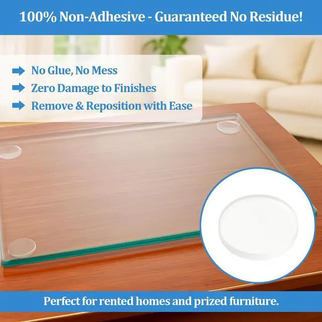 Alt view image 4 of 6 - Clear Glass Table Top Pads Two Sizes Non-Adhesive Silicone Rubber Bumpers Anti-Slip & Shock Absorbing Pads for Glass Tops on Wood, Ceramic, Plastic Furniture (20 Pack)