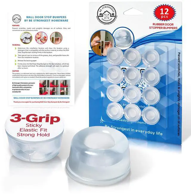 Main image of Rubber Door Bumper - Small Size Rubber Bumpers - Clear Door Stoppers for Wall - Wall Protector Clear Rubber Door Stop 12 in Pack- Silicone Bumpers for Wall- Stick on Wall Protector for Walls Heavy Use