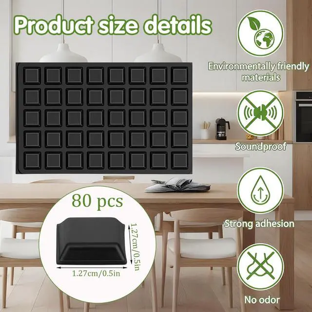 Alt view image 2 of 7 - 80PCS Self Adhesive Rubber Feet for Electronics, 0.5 Inch Square Non-Slip Stick on Rubber Bumpers Pads Black Sticky Bumper Stopper for Furniture Cabinet Door and Drawers, No Screws Needed