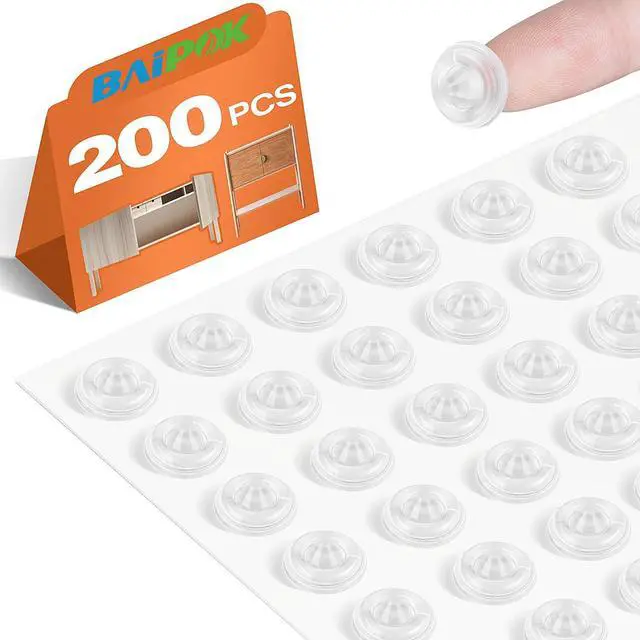 Main image of 200 PCS Cabinet Door Bumpers Clear Rubber Self Adhesive Cabinet Stoppers Pads Sound Dampening Cupboard Door Bumpers Dots for Kitchen Drawers, Picture Frames, Furniture