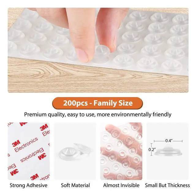 Alt view image 3 of 7 - 200 PCS Cabinet Door Bumpers Clear Rubber Self Adhesive Cabinet Stoppers Pads Sound Dampening Cupboard Door Bumpers Dots for Kitchen Drawers, Picture Frames, Furniture