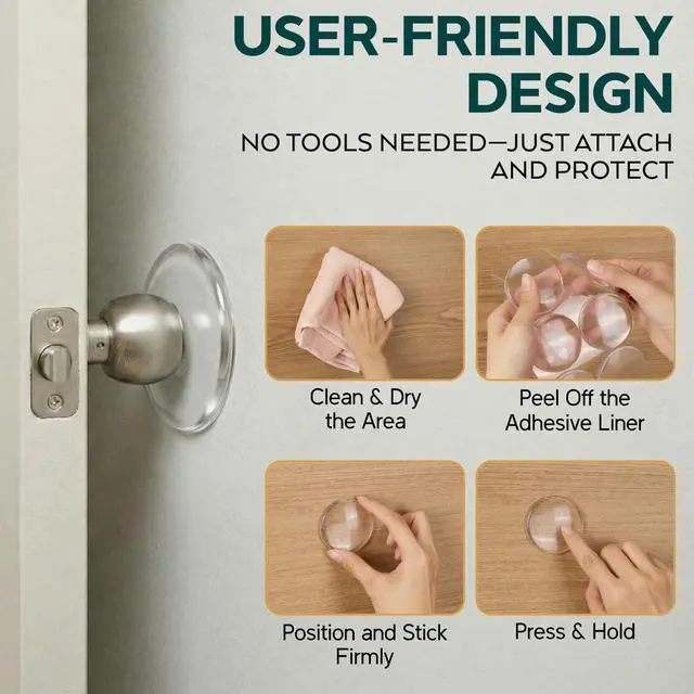 Alt view image 5 of 7 - Door Knob Wall Protector 2 Inch Silicone (6 Pack) Self Adhesive Transparent Door Bumpers, Shock Absorbent Wall Protectors from Door Knobs, Soft Flexible Door Knob Stopper, (Clear)