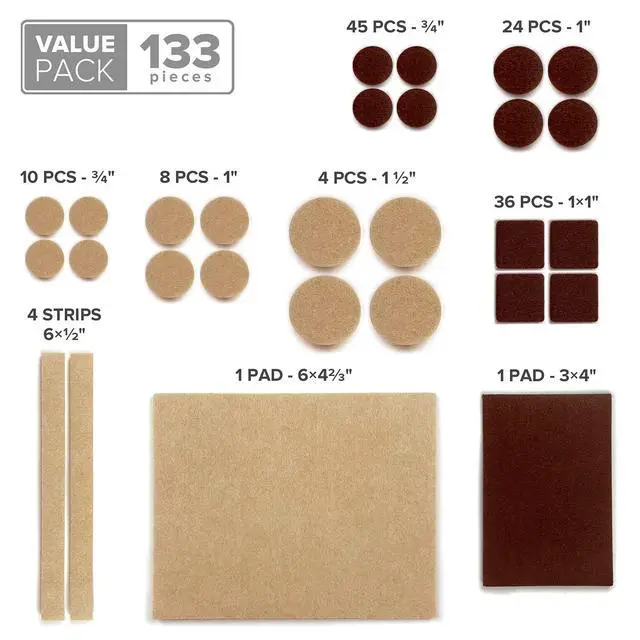 Alt view image 5 of 6 - Felt Furniture Pads X-PROTECTOR 133 PCS Premium Furniture Pads - Felt Pads Furniture Feet Best Wood Floor Protectors - Protect Your Hardwood & Laminate Flooring! Brown and Beige