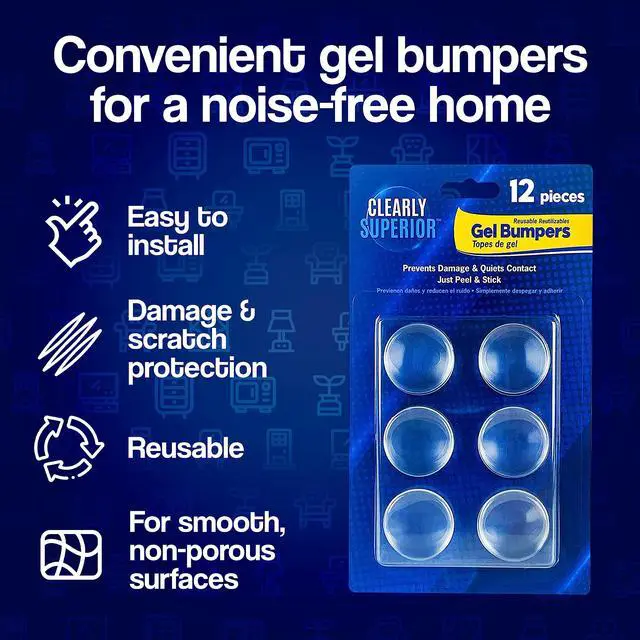 Alt view image 6 of 7 - Multi-Use Bumper Guards - Med 8 Pack Rectangle 2" x 1" x .2" - Protects & Quiets Contact from Furniture, Doors, Dressers, & Appliances - Reusable & Easy to Apply Polymer Gel Bumper