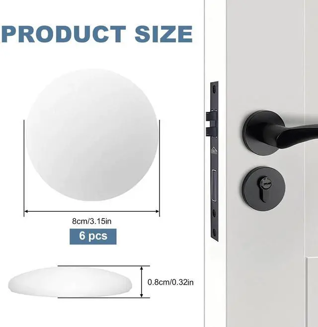 Alt view image 2 of 7 - Door Stoppers for Wall,3.15" Large White Silicone Door Bumpers 6 Pack, Self Adhesive Door Knob Wall Protector, Quiet Shock Absorbent Door Stops to Cover Up Damage & Protect Wall Surfaces