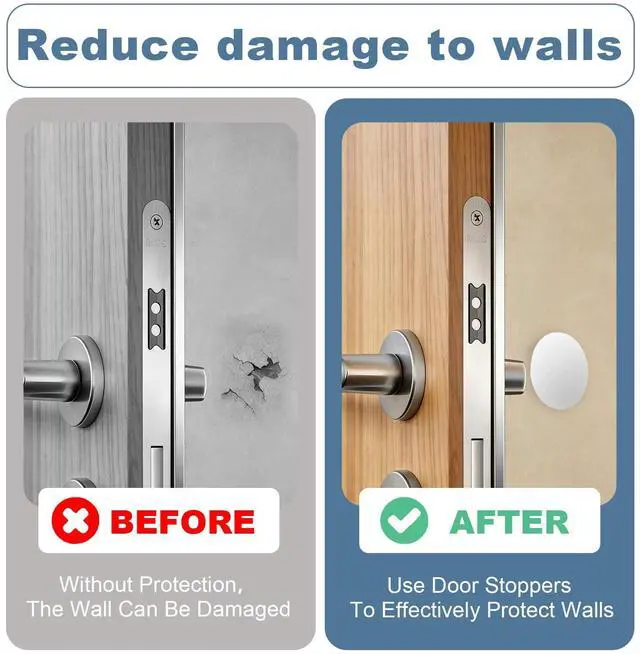 Alt view image 4 of 7 - Door Stoppers for Wall,3.15" Large White Silicone Door Bumpers 6 Pack, Self Adhesive Door Knob Wall Protector, Quiet Shock Absorbent Door Stops to Cover Up Damage & Protect Wall Surfaces