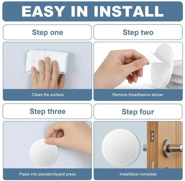 Alt view image 5 of 7 - Door Stoppers for Wall,3.15" Large White Silicone Door Bumpers 6 Pack, Self Adhesive Door Knob Wall Protector, Quiet Shock Absorbent Door Stops to Cover Up Damage & Protect Wall Surfaces