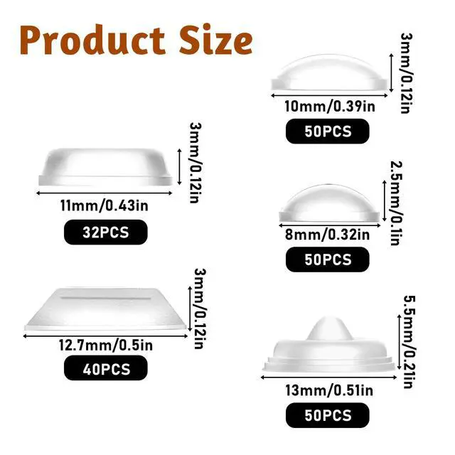 Alt view image 2 of 7 - 222Pcs Cabinet Door Bumpers, 5Sizes Clear Self-Adhesive Silicone Bumper Pad