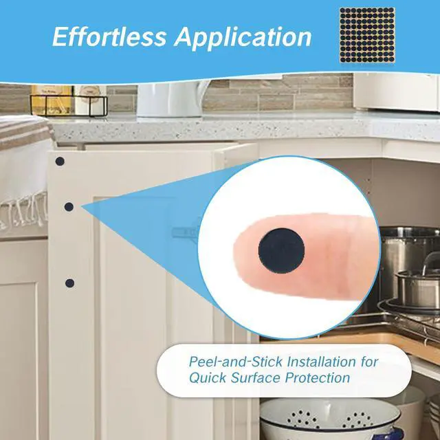 Alt view image 4 of 7 - 100Pcs Felt Cabinet Door Bumpers Pads Quiet Round Rubber Feet Non Slip Silicone Dots Thick 3/8" Adhesive Circles for Kitchen Cabinets Drawers Doors Bumper Pads Scratch Protection Black