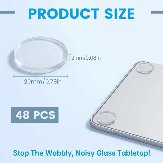 Alt view image 3 of 7 - 48Pcs Clear Glass Table Top Anti Slip Sticky Pads 20mm×2mm Rubber Bumpers Self Adhesive 3/4" Clear Furniture Grippers Cabinet Door Bumpers Silicone Feet Non Slip Dots for Cabinet Cutting Board