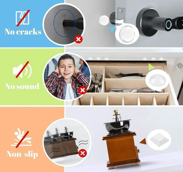 Alt view image 4 of 7 - 99pcs Clear Silicone Cabinet Furniture Bumpers Pads, Self Adhesive Buffer Set with 4 Shapes for Doors, Drawers, Kitchen Cabinets, Walls