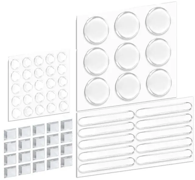 Main image of 99pcs Clear Silicone Cabinet Furniture Bumpers Pads, Self Adhesive Buffer Set with 4 Shapes for Doors, Drawers, Kitchen Cabinets, Walls
