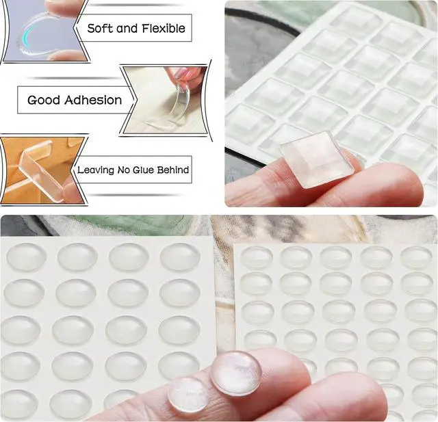 Alt view image 7 of 7 - 99pcs Clear Silicone Cabinet Furniture Bumpers Pads, Self Adhesive Buffer Set with 4 Shapes for Doors, Drawers, Kitchen Cabinets, Walls