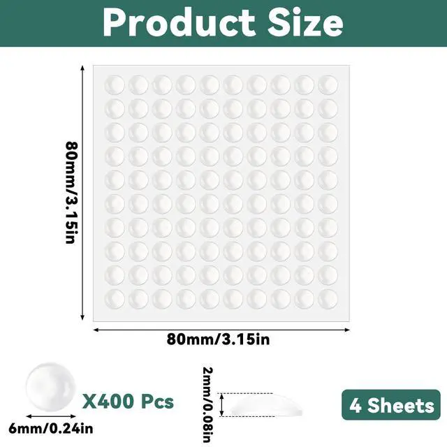 Alt view image 2 of 7 - 400 Pcs Cabinet Door Bumper, 1/4" Self-Adhesive Clear Rubber Bumpers Non-Slip Cabinet Door Stoppers, Furniture Buffer Hemispherical Silicone Pads for Door Furniture(6 × 2mm)