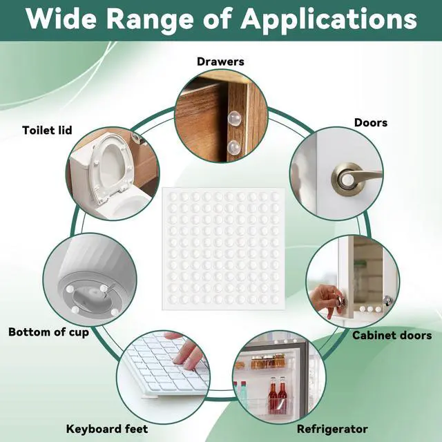 Alt view image 6 of 7 - 400 Pcs Cabinet Door Bumper, 1/4" Self-Adhesive Clear Rubber Bumpers Non-Slip Cabinet Door Stoppers, Furniture Buffer Hemispherical Silicone Pads for Door Furniture(6 × 2mm)