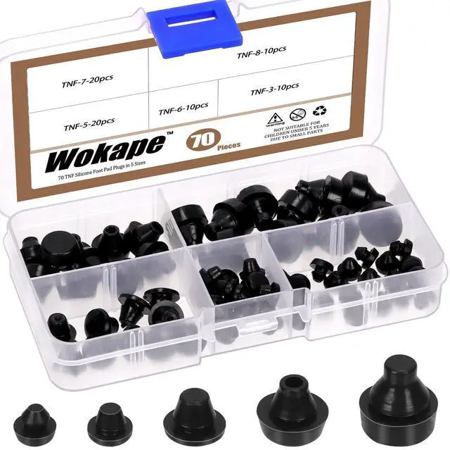 Main image of 70Pcs Rubber Silicone Push in Bumpers Set, TNF-3/4/5/6/7/8 Black Automotive Support Foot Pads Hole Plug for Replacing Lost Bumpers