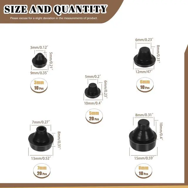 Alt view image 2 of 7 - 70Pcs Rubber Silicone Push in Bumpers Set, TNF-3/4/5/6/7/8 Black Automotive Support Foot Pads Hole Plug for Replacing Lost Bumpers