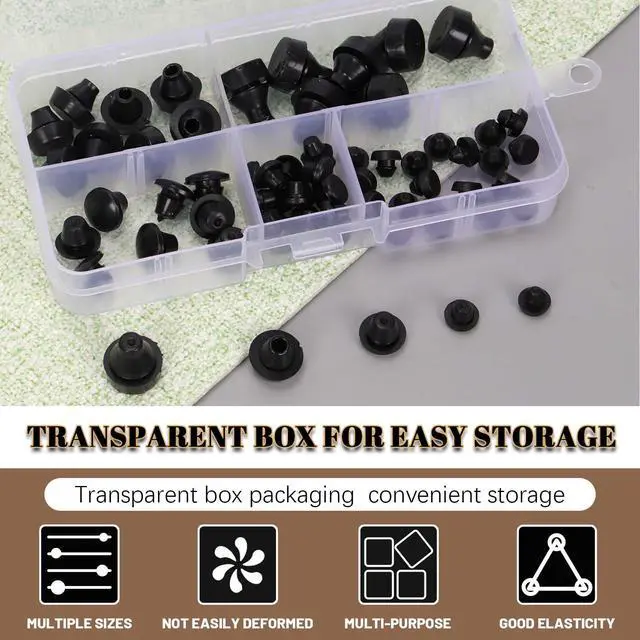 Alt view image 5 of 7 - 70Pcs Rubber Silicone Push in Bumpers Set, TNF-3/4/5/6/7/8 Black Automotive Support Foot Pads Hole Plug for Replacing Lost Bumpers